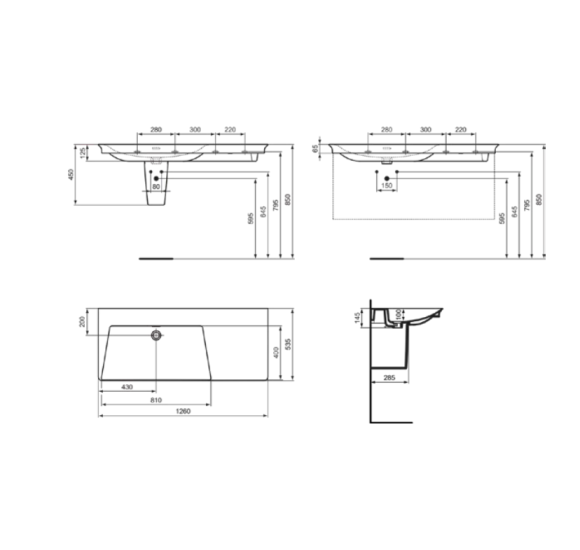 Ideal Standard La Dolce Vita  praustuvas 1260x535x145, baltos spalvos, be angos maišytuvui, su perlaja