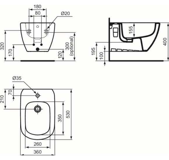 Ideal Standard Tesi pakabinama bidė, baltos matinės sp.