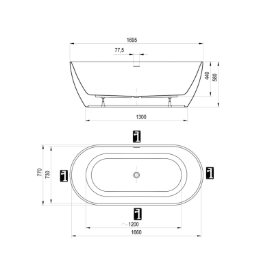 Ravak Freedom O Tec vonia, 1700 x770 mm, akrilinė, laisvai pastatoma, baltos spalvos
