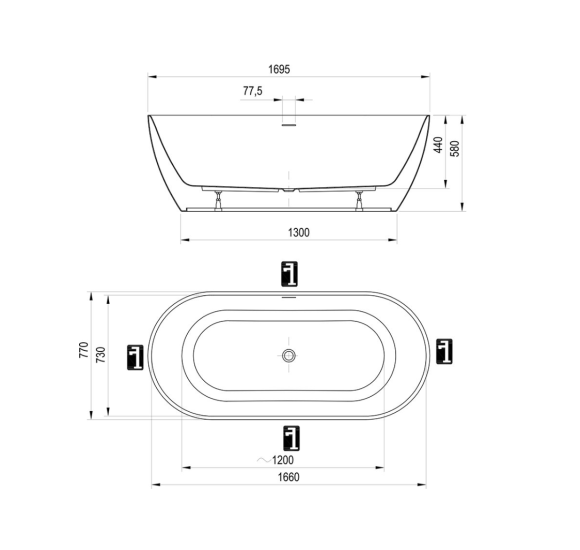 Ravak Freedom O Tec vonia, 1700 x770 mm, akrilinė, laisvai pastatoma, baltos spalvos