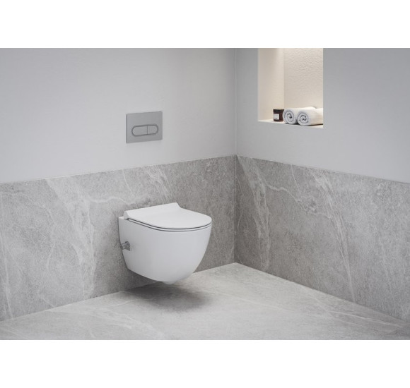 Ravak Uni Chrome RimOff bidė tualetas, su integruotu bidė antgaliu ir svirtiniu maišytuvu, baltos spalvos