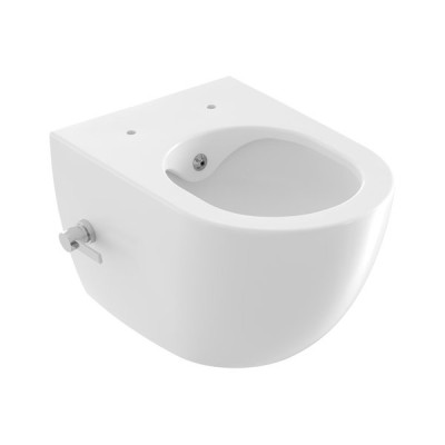 Ravak Uni Chrome RimOff bidė tualetas, su integruotu bidė antgaliu ir svirtiniu maišytuvu, baltos spalvos