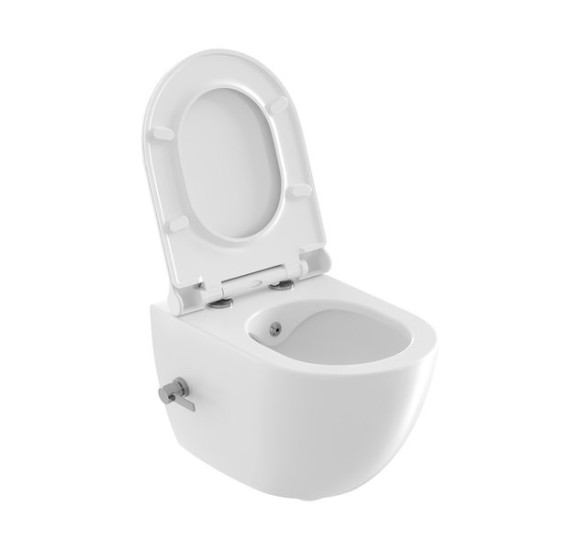 Ravak Uni Chrome RimOff bidė tualetas, su integruotu bidė antgaliu ir svirtiniu maišytuvu, baltos spalvos