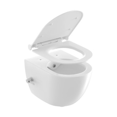 Ravak Uni Chrome RimOff bidė tualetas, su integruotu bidė antgaliu ir svirtiniu maišytuvu, baltos spalvos