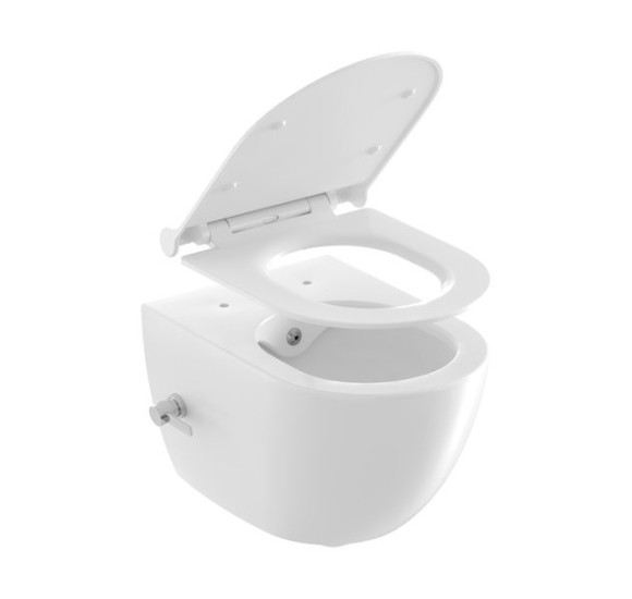 Ravak Uni Chrome RimOff bidė tualetas, su integruotu bidė antgaliu ir svirtiniu maišytuvu, baltos spalvos