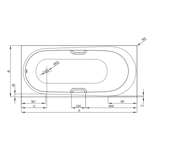 Bette Comodo plieninė stačiakampė vonia 1700 × 800 mm, baltos spalvos