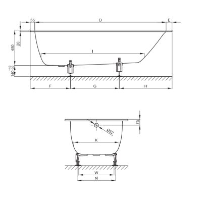 Bette Comodo plieninė stačiakampė vonia, 1800 × 800 mm, baltos spalvos