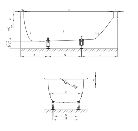 Bette Comodo plieninė stačiakampė vonia, 1800 × 800 mm, baltos spalvos