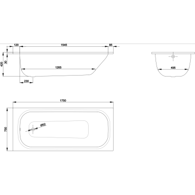 Bette Form plieninė stačiakampė vonia, 1750 × 750 mm, baltos spalvos