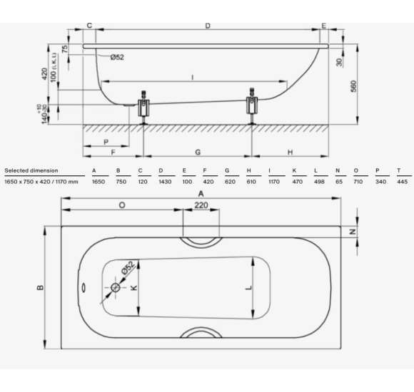 Bette Form plieninė stačiakampė vonia, 1650 × 750 mm, baltos spalvos