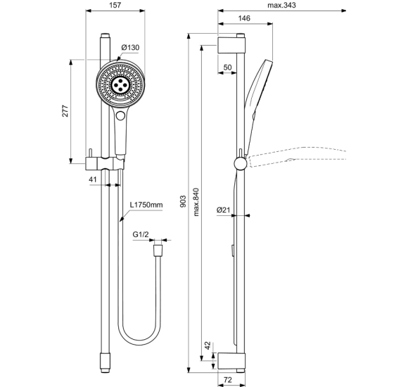 Ideal Standard Idealrain Solos rankinio dušelio komplektas, be maišytuvo, 900 mm, pasirinkite spalvą