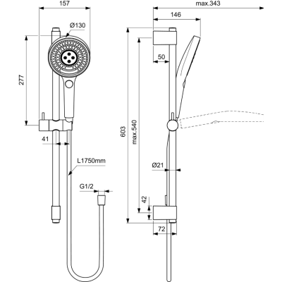 Ideal Standard Idearain Solos rankinio dušelio komplektas, be maišytuvo, 600 mm, pasirinkite spalvą