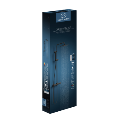 Ideal Standard Ceratherm T25 dušo sistema su termostatiniu maišytuvu, juodos matinės spalvos