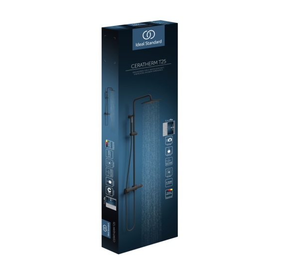Ideal Standard Ceratherm T25 dušo sistema su termostatiniu maišytuvu, juodos matinės spalvos