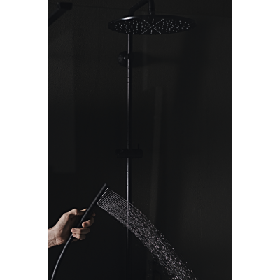 Ideal Standard Ceratherm S200 dušo sistema su termostatiniu maišytuvu, 30 cm lietaus galva, juodos matinės spalvos