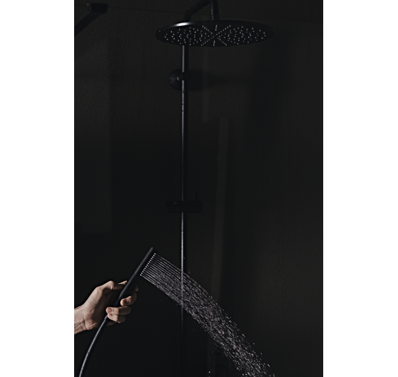 Ideal Standard Ceratherm S200 dušo sistema su termostatiniu maišytuvu, 30 cm lietaus galva, juodos matinės spalvos