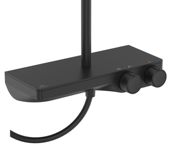 Ideal Standard Ceratherm S200 dušo sistema su termostatiniu maišytuvu, 30 cm lietaus galva, juodos matinės spalvos