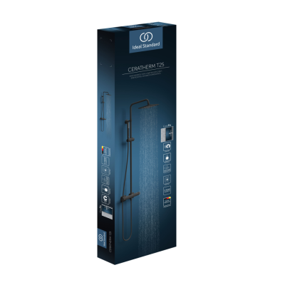 Ideal Standard Ceratherm S200 dušo sistema su termostatiniu maišytuvu, 30 cm lietaus galva, juodos matinės spalvos