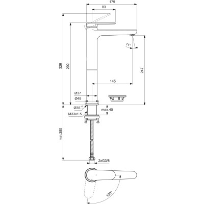 Ideal Standard Cerafine Nuovo H250 maišytuvas praustuvui, pasirinkite spalvą