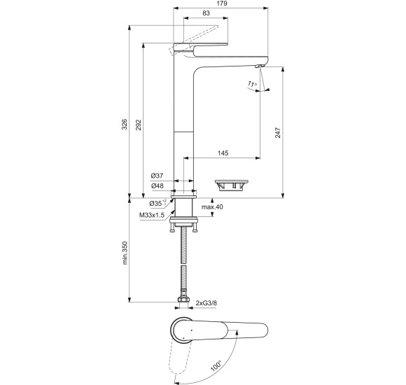 Ideal Standard Cerafine Nuovo H250 maišytuvas praustuvui, pasirinkite spalvą
