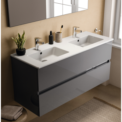 Ideal Standard Eurovit dvigubas montuojamas praustuvas 122 cm, su persipylimo anga, baltos blizgios spalvos