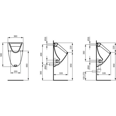 Ideal Standard EUROVIT pisuaras, pajungimas iš galo, baltos blizgios spalvos K553801