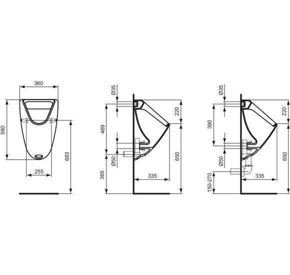 Ideal Standard EUROVIT pisuaras, pajungimas iš galo, baltos blizgios spalvos K553801