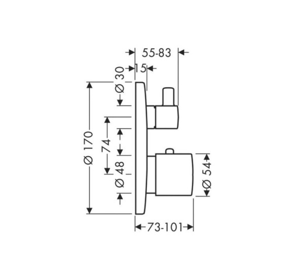IŠPARDAVIMAS. Axor Uno potinkinis termostatinis maišytuvas dušui, brushed black chrome