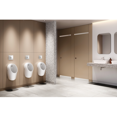 Ideal Standard i.life Rimless pisuaras, pajungimas iš galo, komplekte sifonas ir pajungimo elementai, baltos blizgios spalvos