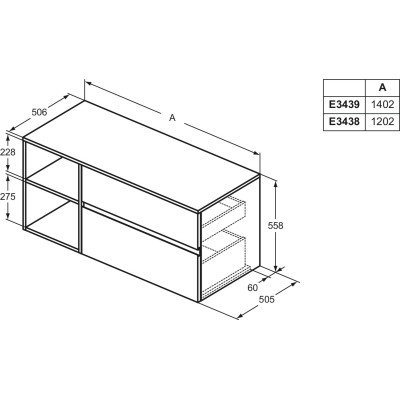 Ideal Standard Finesse pakabinama spintelė su stalviršiu 140x50x58, pasirenkamos spalvos