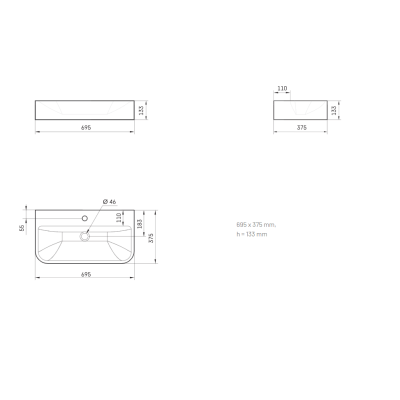PAA Samba akmens masės praustuvas 70 cm, baltos blizgios spalvos, ISA/00