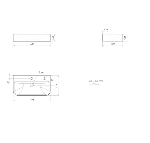 PAA Samba akmens masės praustuvas 70 cm, baltos blizgios spalvos, ISA/00