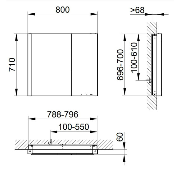 KEUCO Somaris Įleidžiama veidrodinė spintelė su apšvietimu 80x71x11
