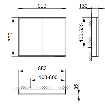 KEUCO Royal Lumos pakabinama veidrodinė spintelė su apšvietimu 90 x 73 x 13 cm, šoninė apdaila aliuminis anoduotas