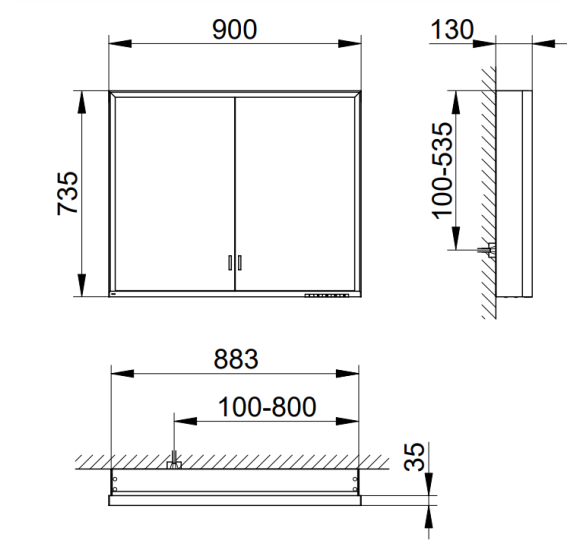 KEUCO Royal Lumos pakabinama veidrodinė spintelė su apšvietimu 90 x 73 x 13 cm, šoninė apdaila aliuminis anoduotas