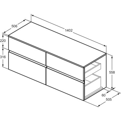 Ideal Standard Finesse pakabinama spintelė su stalviršiu, 140  x 50 cm, pasirinkite spalvą