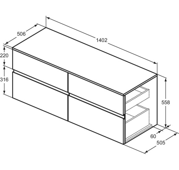 Ideal Standard Finesse pakabinama spintelė su stalviršiu, 140  x 50 cm, pasirinkite spalvą