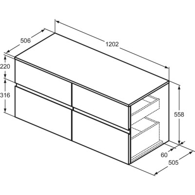 Ideal Standard Finesse pakabinama spintelė su stalviršiu, 120 x 50 cm, pasirinkite spalvą