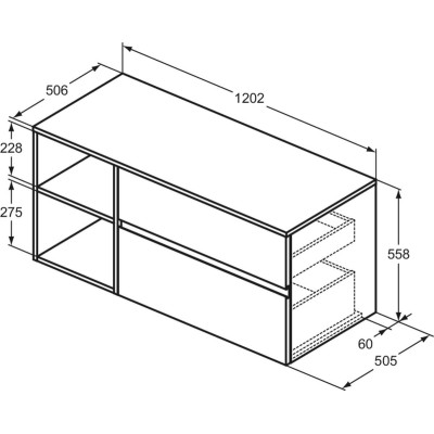 Ideal Standard Finesse pakabinama spintelė su stalviršiu ir dviem stalčiais, 120 x 50 cm, pasirinkite spalvą