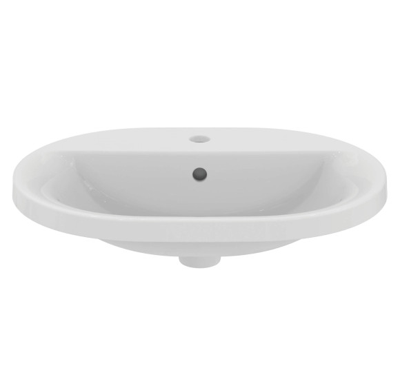 Ideal Standard CONNECT į stalviršį įleidžiamas praustuvas, 62 cm, su skyle maišytuvui, baltos blizgios spalvos