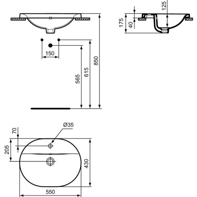 Ideal Standard CONNECT į stalviršį įleidžiamas praustuvas, 55 cm, su skyle maišytuvui, baltos blizgios spalvos