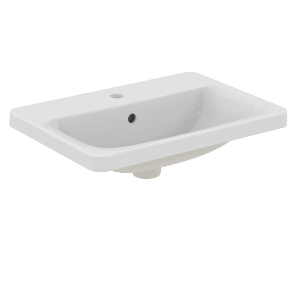 Ideal Standard CONNECT į stalviršį įleidžiamas praustuvas, 58 cm, su skyle maišytuvui, baltos blizgios spalvos