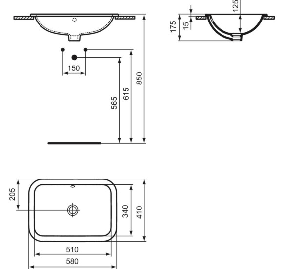Ideal Standard CONNECT į stalviršį įleidžiamas praustuvas, 58 cm, be skylės maišytuvui, baltos blizgios spalvos