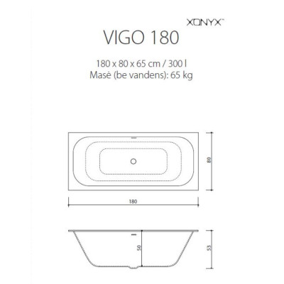 Balteco Xonyx VIGO akmens masės vonia 180x80 cm, baltos matinės spalvos