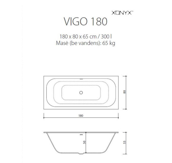 Balteco Xonyx VIGO akmens masės vonia 180x80 cm, baltos matinės spalvos