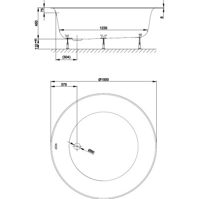 BettePond Silhouette apvali plieninė vonia 150 cm skersmens, baltos spalvos