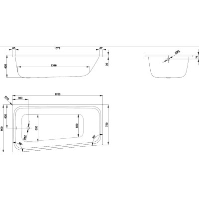 Bette Space M plieninė vonia 170x90cm, kairės/dešinės pusės, baltos spalvos