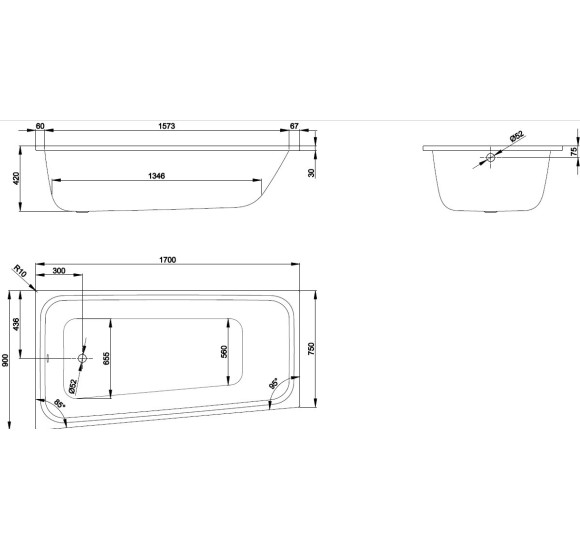Bette Space M plieninė vonia 170x90cm, kairės/dešinės pusės, baltos spalvos