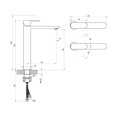 Ravak CR II 015.00CR maišytuvas praustuvui, 300 mm, be dugno vožtuvo, pasirinkite spalvą