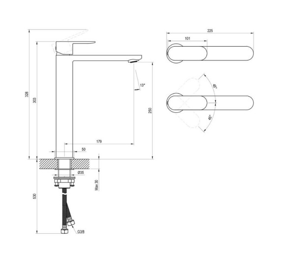 Ravak CR II 015.00CR maišytuvas praustuvui, 300 mm, be dugno vožtuvo, pasirinkite spalvą